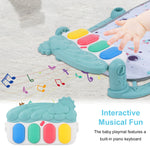 Baby Play Mat with Piano Keyboard: Deatchable Hanging Toys, Play Musical Activity Gym, Tummy Time Crawling Mat for Infants 0-12 Months, 4 Colorful Hanging Toys & Sun Flower Mirror