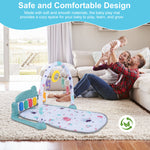 Baby Play Mat with Piano Keyboard: Deatchable Hanging Toys, Play Musical Activity Gym, Tummy Time Crawling Mat for Infants 0-12 Months, 4 Colorful Hanging Toys & Sun Flower Mirror