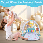 Baby Play Mat with Piano Keyboard: Deatchable Hanging Toys, Play Musical Activity Gym, Tummy Time Crawling Mat for Infants 0-12 Months, 4 Colorful Hanging Toys & Sun Flower Mirror