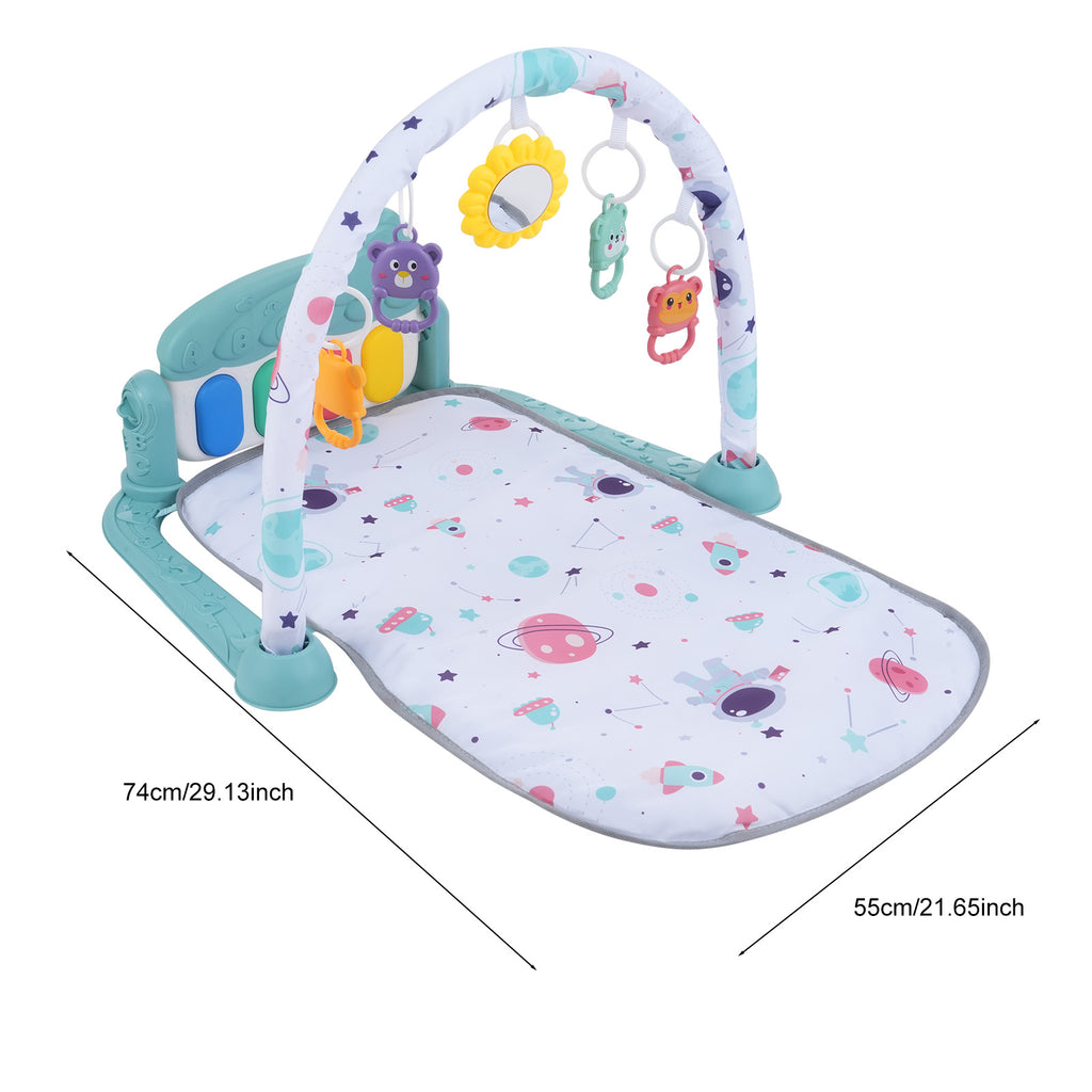 Baby Play Mat with Piano Keyboard: Deatchable Hanging Toys, Play Musical Activity Gym, Tummy Time Crawling Mat for Infants 0-12 Months, 4 Colorful Hanging Toys & Sun Flower Mirror