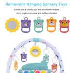 Baby Play Mat with Piano Keyboard: Deatchable Hanging Toys, Play Musical Activity Gym, Tummy Time Crawling Mat for Infants 0-12 Months, 4 Colorful Hanging Toys & Sun Flower Mirror