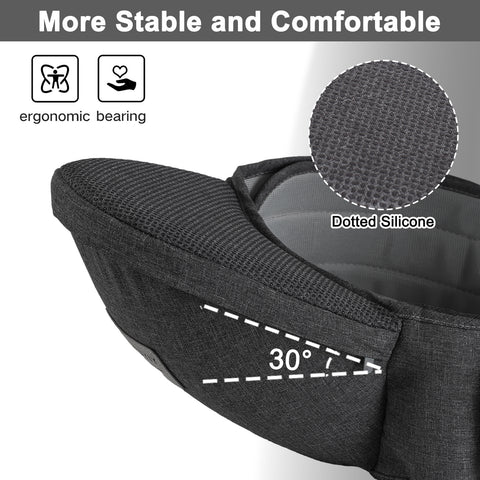 Ergonomic Hip Seat Baby Carrier, Ergonomic Baby Hip Seat, Adjustable Waist Belt, Zipper Pocket for Essentials, for 0-36 Months Newborn and Toddler, 7-41lbs, Dark Gray