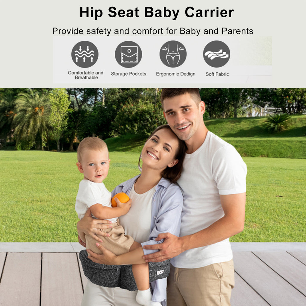 Ergonomic Hip Seat Baby Carrier, Ergonomic Baby Hip Seat, Adjustable Waist Belt, Zipper Pocket for Essentials, for 0-36 Months Newborn and Toddler, 7-41lbs, Dark Gray