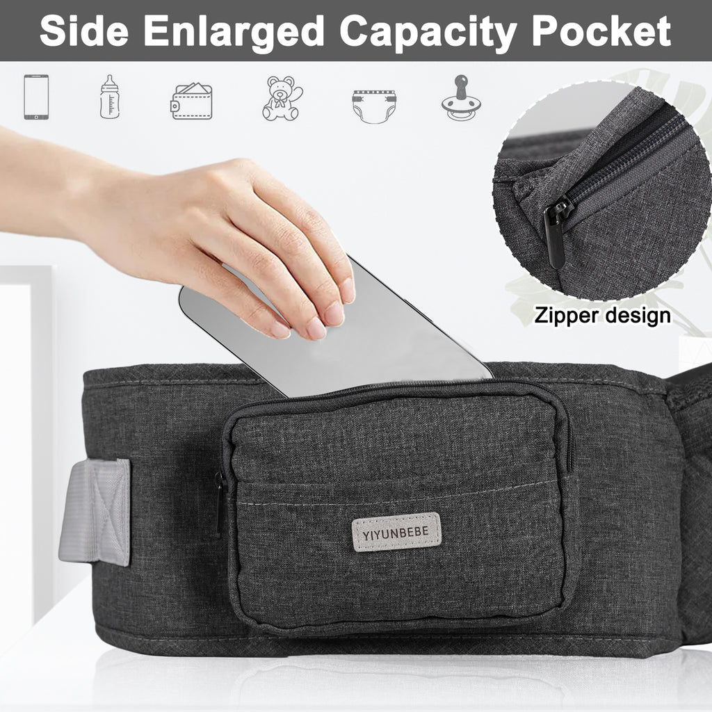 Ergonomic Hip Seat Baby Carrier, Ergonomic Baby Hip Seat, Adjustable Waist Belt, Zipper Pocket for Essentials, for 0-36 Months Newborn and Toddler, 7-41lbs, Dark Gray