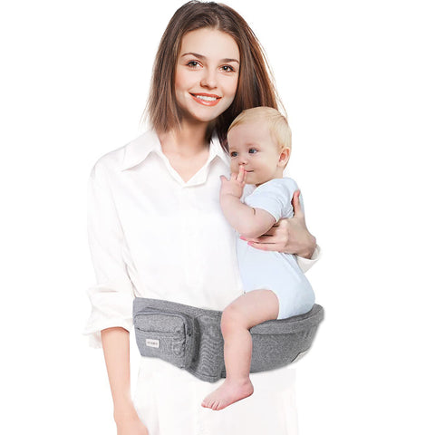Kisdream Hip Seat Baby Carrier, Baby Hip Seat Ergonomic, Adjustable Waist Belt, Zipper Pocket for Essentials for 0-36 Months 7-41lbs Newborn, Grey