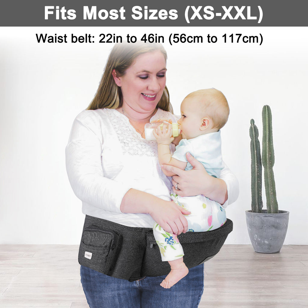 Ergonomic Hip Seat Baby Carrier, Ergonomic Baby Hip Seat, Adjustable Waist Belt, Zipper Pocket for Essentials, for 0-36 Months Newborn and Toddler, 7-41lbs, Dark Gray