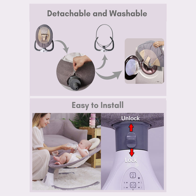 Baby Swing Chair Kids Swing and Bouncer - Electric Baby Bouncer Chair with Remote Control and Mosquito Net: 4 Speeds & 4 Timer & 12 Preset Lullabies Supports BT Connection USB Flash Drive