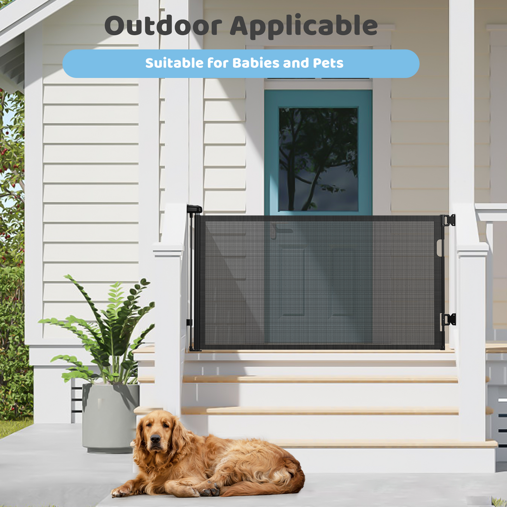 Baby Gates for Doorway, Retractable Baby Gate, Mesh Dog Pets Gate Extra Wide for Stairs Hallways, Extends to 55” Wide, 35” Tall, Black