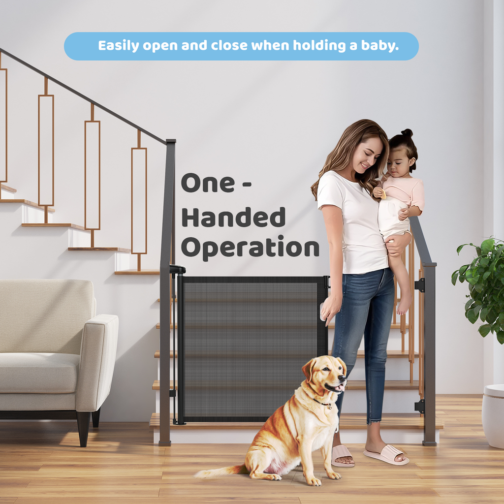 Baby Gates for Doorway, Retractable Baby Gate, Mesh Dog Pets Gate Extra Wide for Stairs Hallways, Extends to 55” Wide, 35” Tall, Black