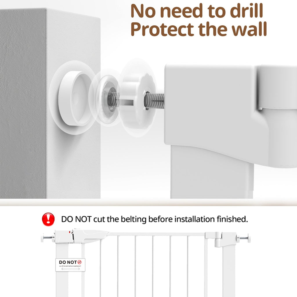 Baby Gate for Stairs, 29.7-40.6" Retractable, Auto-Close Safety Gate with Double Lock, Indoor Toddler Pet Gates for Doorways, Child Dog Gate Easy Walk, Pressure Mounted, White