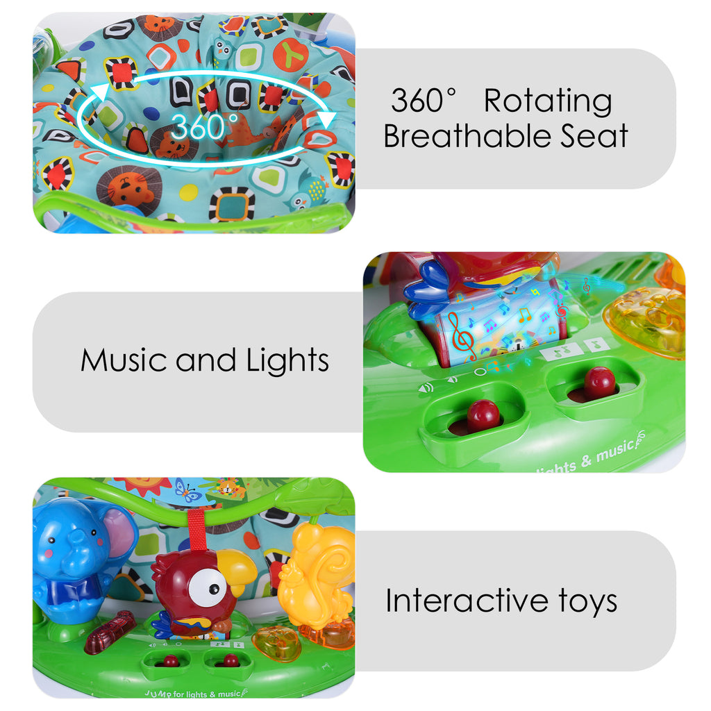 3-in-1 Baby Jumper with Interactive Toys, Baby Bouncer Activity Center with Music and Lights, Adjustable Height, 360° Rotating Breathable Seat, for Infants and Toddlers Safe Play and Development