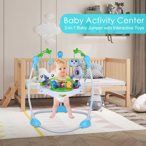 3-in-1 Baby Jumper with Interactive Toys, Baby Bouncer Activity Center with Music and Lights, Adjustable Height, 360° Rotating Breathable Seat, for Infants and Toddlers Safe Play and Development