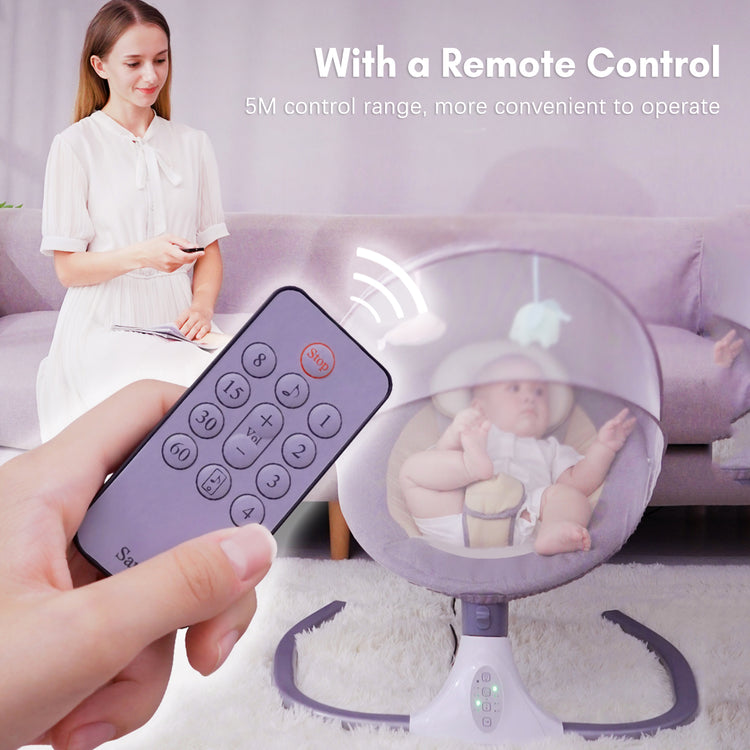 Baby Swing Chair Kids Swing and Bouncer - Electric Baby Bouncer Chair with Remote Control and Mosquito Net: 4 Speeds & 4 Timer & 12 Preset Lullabies Supports BT Connection USB Flash Drive