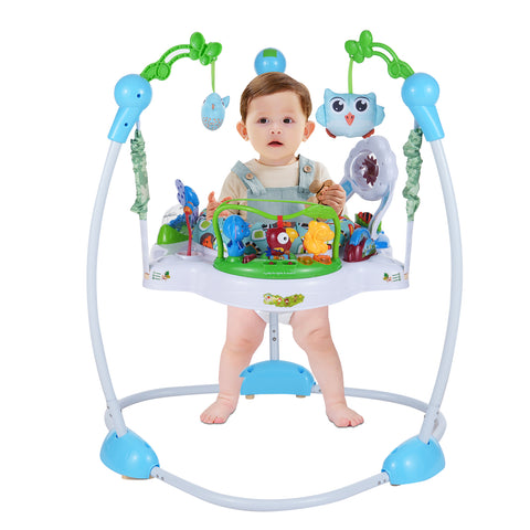 3-in-1 Baby Jumper with Interactive Toys, Baby Bouncer Activity Center with Music and Lights, Adjustable Height, 360° Rotating Breathable Seat, for Infants and Toddlers Safe Play and Development