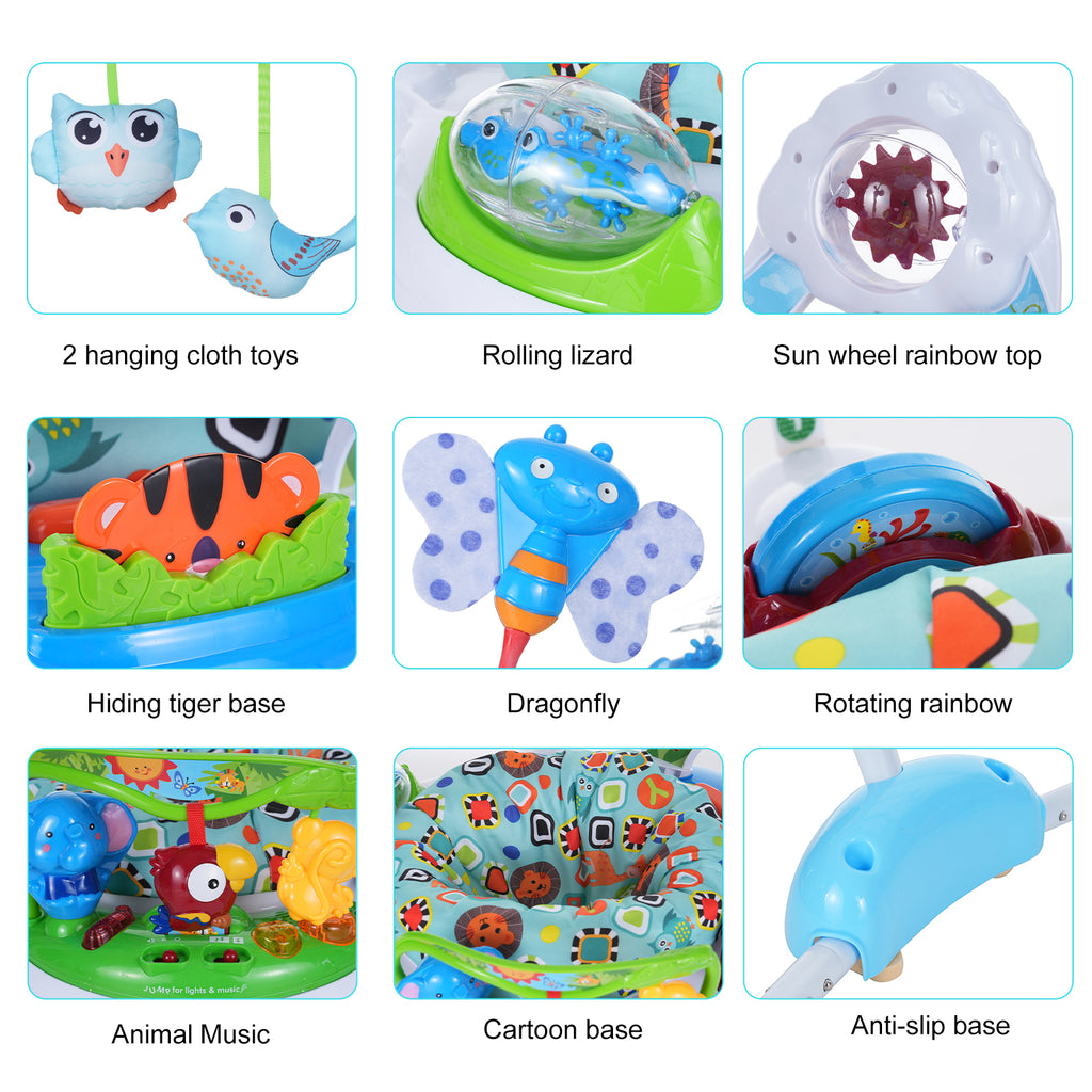 3-in-1 Baby Jumper with Interactive Toys, Baby Bouncer Activity Center with Music and Lights, Adjustable Height, 360° Rotating Breathable Seat, for Infants and Toddlers Safe Play and Development