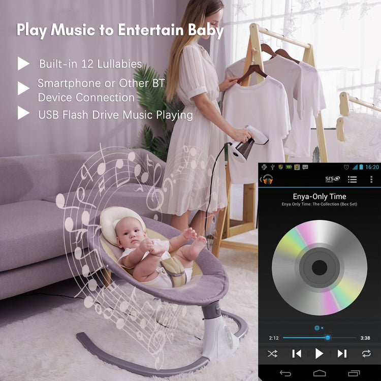 Baby Swing Chair Kids Swing and Bouncer - Electric Baby Bouncer Chair with Remote Control and Mosquito Net: 4 Speeds & 4 Timer & 12 Preset Lullabies Supports BT Connection USB Flash Drive