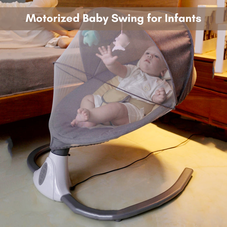 Baby Swing Chair Kids Swing and Bouncer - Electric Baby Bouncer Chair with Remote Control and Mosquito Net: 4 Speeds & 4 Timer & 12 Preset Lullabies Supports BT Connection USB Flash Drive