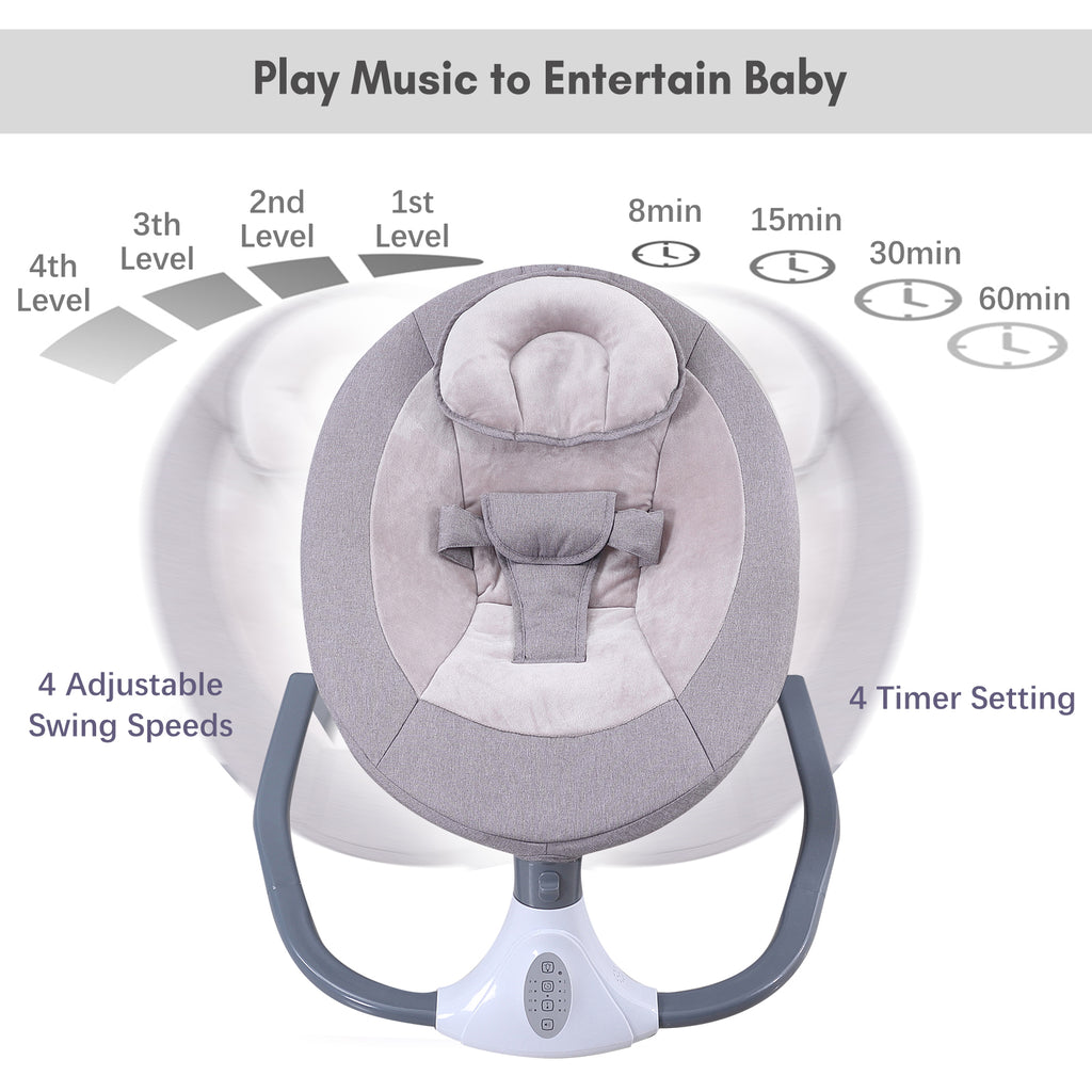 Baby Swing Chair Kids Swing and Bouncer - Electric Baby Bouncer Chair with Remote Control and Mosquito Net: 4 Speeds & 4 Timer & 12 Preset Lullabies Supports BT Connection USB Flash Drive