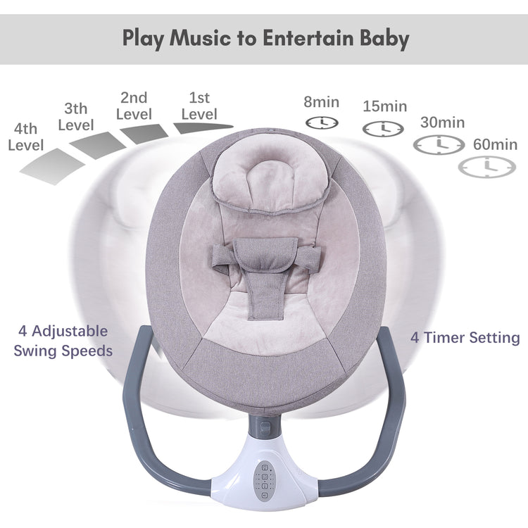 Baby Swing Chair Kids Swing and Bouncer - Electric Baby Bouncer Chair with Remote Control and Mosquito Net: 4 Speeds & 4 Timer & 12 Preset Lullabies Supports BT Connection USB Flash Drive