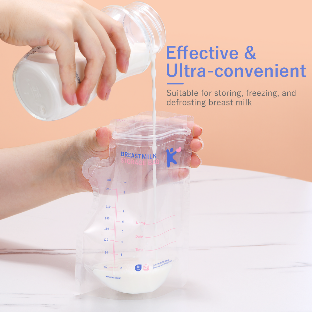 Kisdream Breastmilk Storage Bag 50PC, Leak-Proof Double-Sealed Self Standing Breastmilk Bags with a Pen, 8 Oz White
