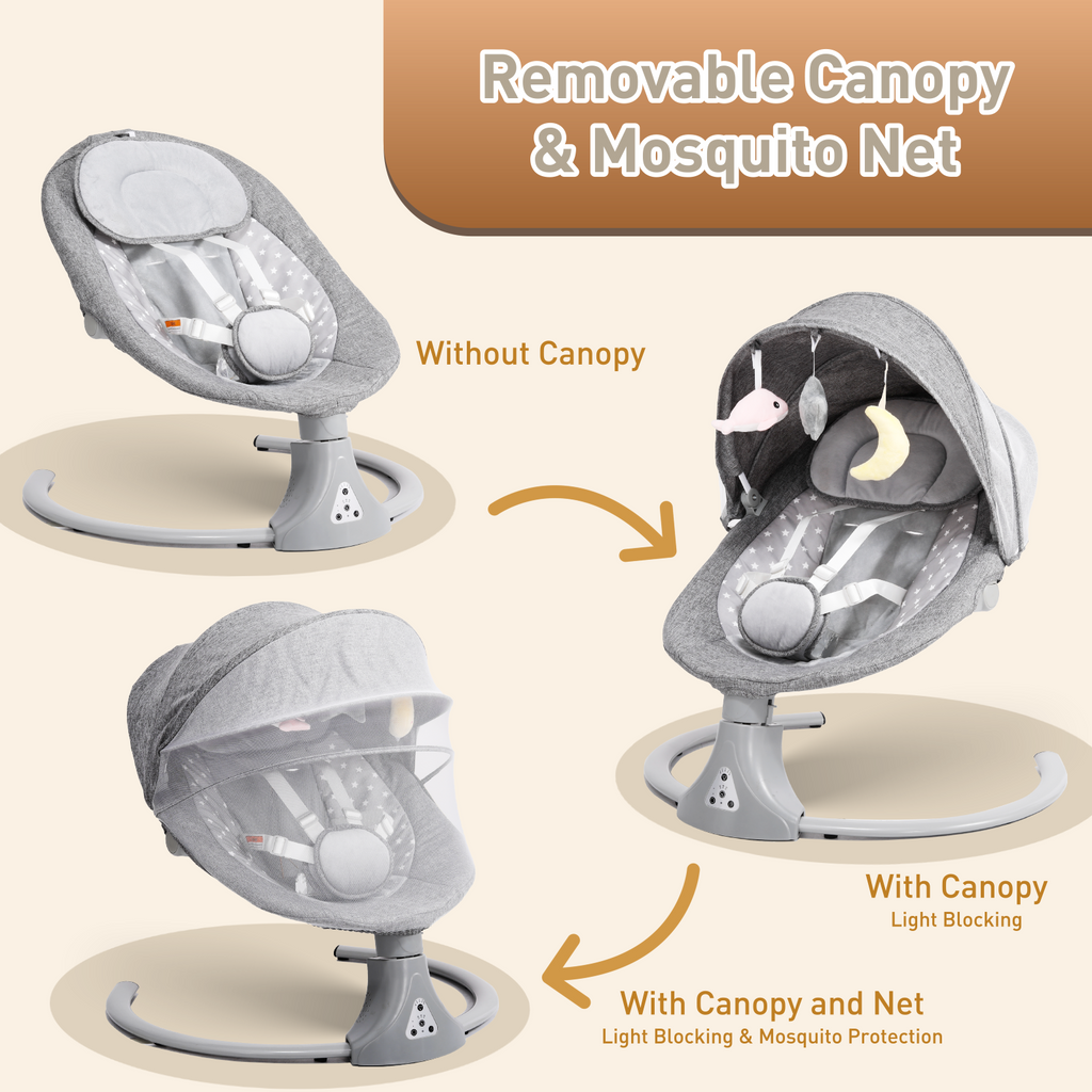 Kisdream Baby Swing for Infants: Electric Baby Swing Chair with Remote Control - Baby Rocking Chair Cordless 5 Levels 12 Lullaby 3 Timer 3 Angle Portable Baby Bouncer for Newborn - Gray
