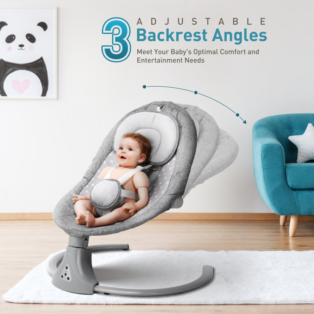 Kisdream Baby Swing for Infants: Electric Baby Swing Chair with Remote Control - Baby Rocking Chair Cordless 5 Levels 12 Lullaby 3 Timer 3 Angle Portable Baby Bouncer for Newborn - Gray