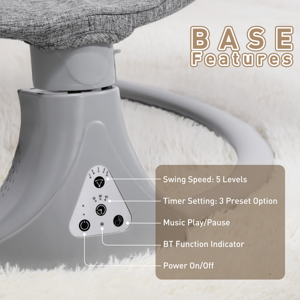 Kisdream Baby Swing for Infants: Electric Baby Swing Chair with Remote Control - Baby Rocking Chair Cordless 5 Levels 12 Lullaby 3 Timer 3 Angle Portable Baby Bouncer for Newborn - Gray