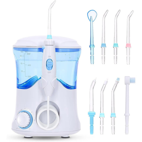 Water Flosser, Power Dental Water Flossers for Teeth & Braces Cleaning, Electric Oral Irrigator Water Flosser for Adults & Kids with 10 Pressures & 8 Tips, 600ml Water Pick Flosser for Family White