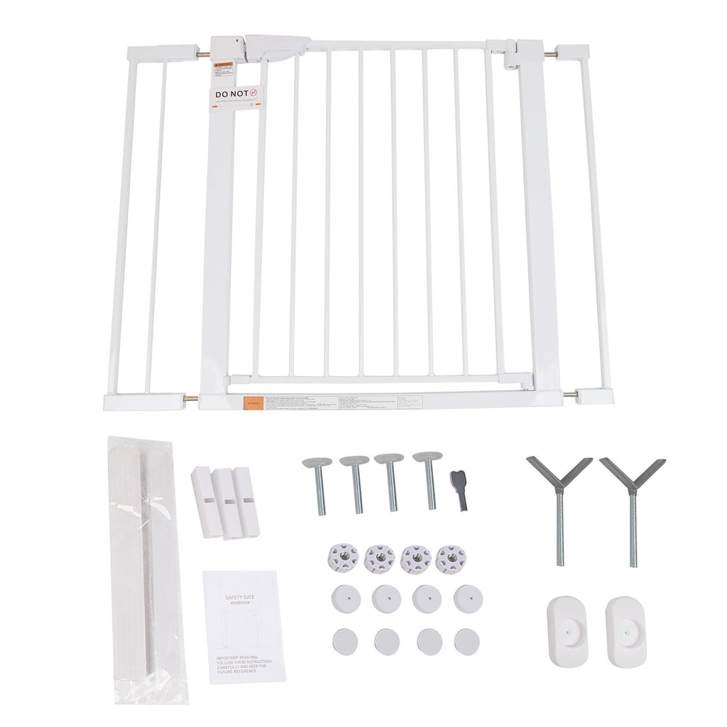 Baby Gate for Stairs, 29.7-40.6" Retractable, Auto-Close Safety Gate with Double Lock, Indoor Toddler Pet Gates for Doorways, Child Dog Gate Easy Walk, Pressure Mounted, White