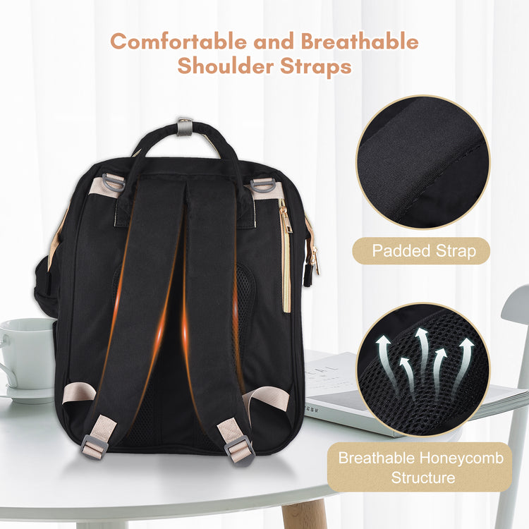 Baby Diaper Bag Backpack Travel Baby Bag Large Capacity Outdoor Water-resistant with Stroller Straps & 3 Feeding-bottle Thermal Pockets