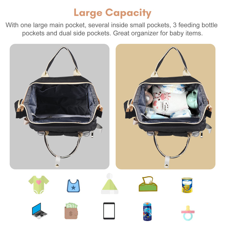Baby Diaper Bag Backpack Travel Baby Bag Large Capacity Outdoor Water-resistant with Stroller Straps & 3 Feeding-bottle Thermal Pockets