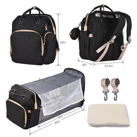 Baby Diaper Bag Backpack Travel Baby Bag Large Capacity Outdoor Water-resistant with Stroller Straps & 3 Feeding-bottle Thermal Pockets