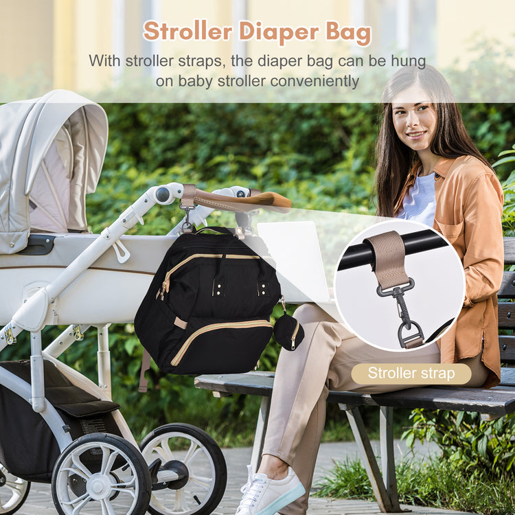 Baby Diaper Bag Backpack Travel Baby Bag Large Capacity Outdoor Water-resistant with Stroller Straps & 3 Feeding-bottle Thermal Pockets