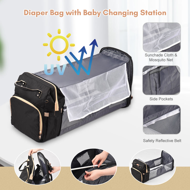 Baby Diaper Bag Backpack Travel Baby Bag Large Capacity Outdoor Water-resistant with Stroller Straps & 3 Feeding-bottle Thermal Pockets