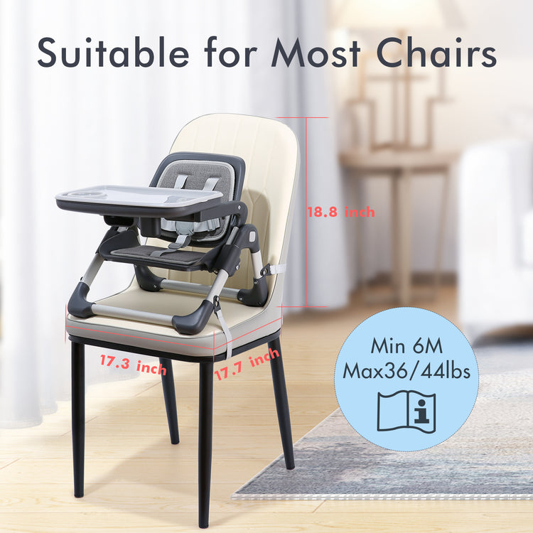 Kisdream Foldable Booster Seat Portable High Chair 2 IN 1 Toddler Booster Feeding Seat for Baby with Removalbe Tray Height Adjustable 5 Point Harness Indoor Outdoor Dining Chair