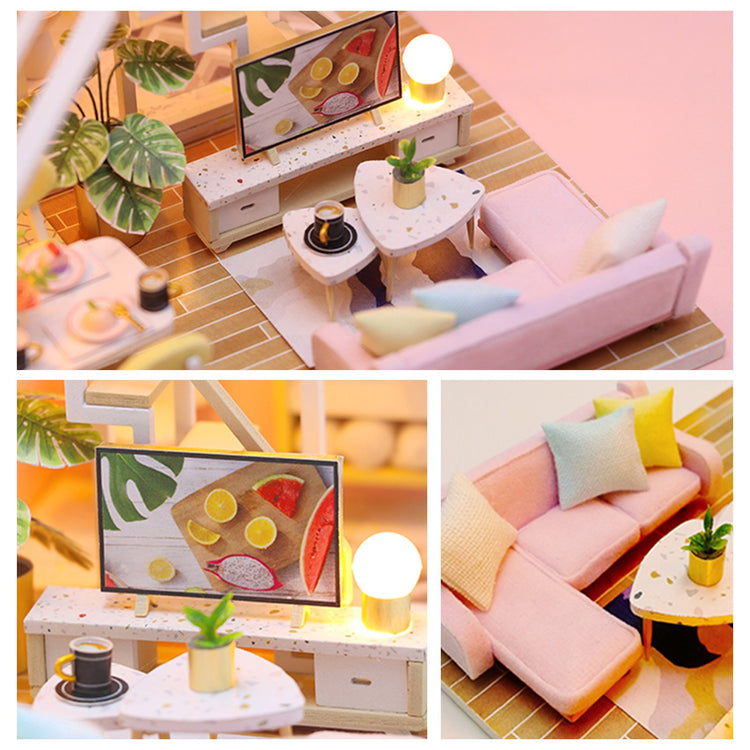 DIY Wooden Dollhouse Kit with Furniture