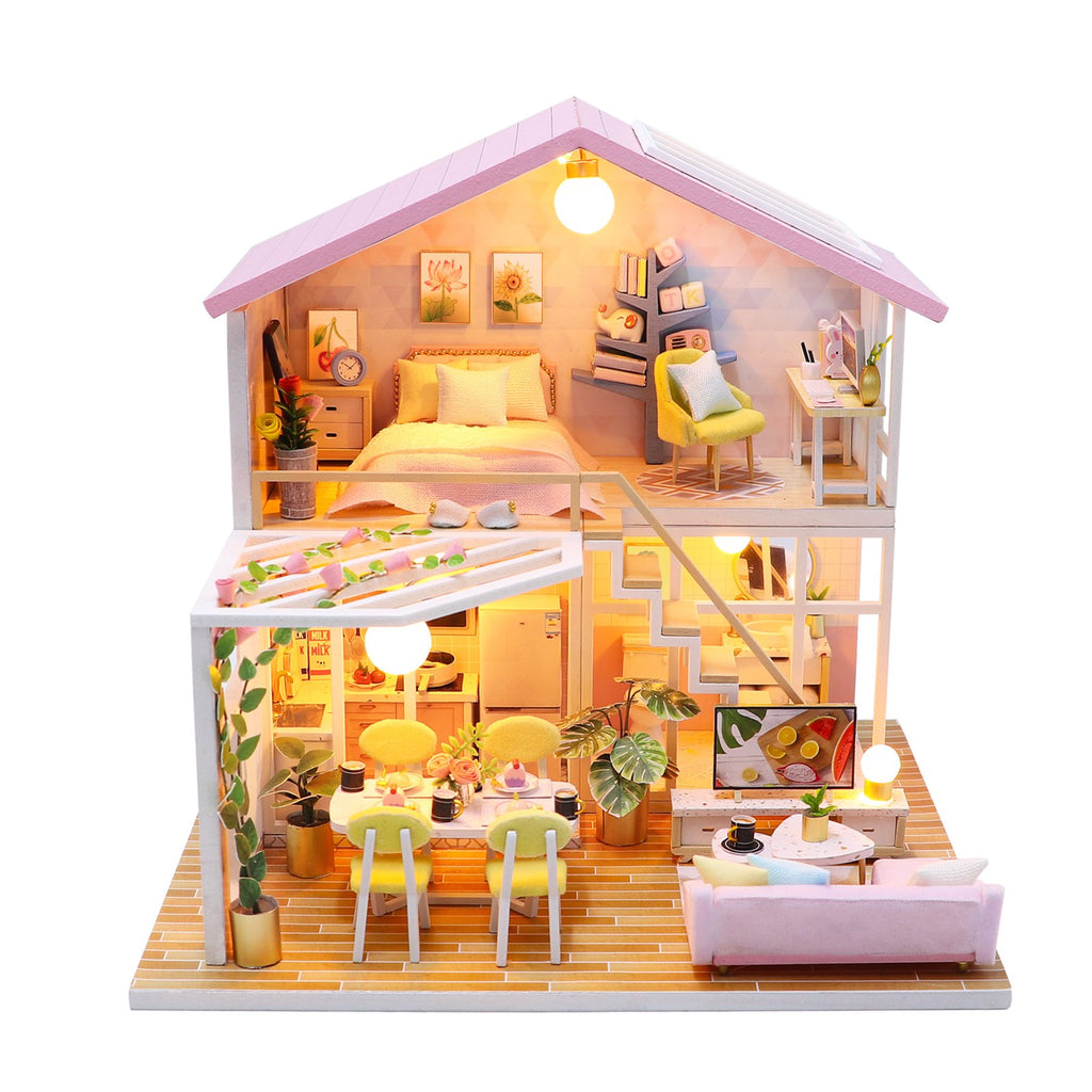 DIY Wooden Dollhouse Kit with Furniture