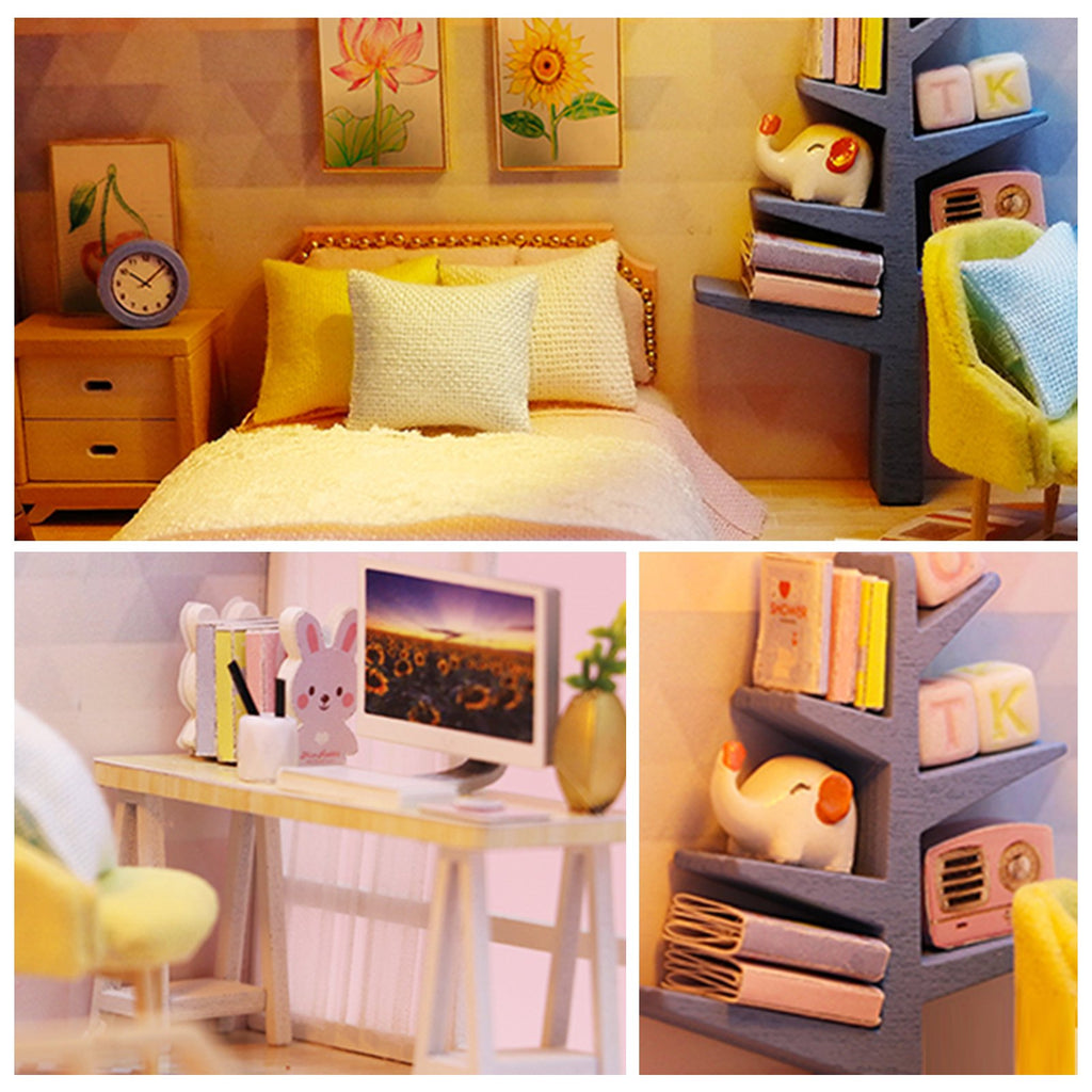 DIY Wooden Dollhouse Kit with Furniture