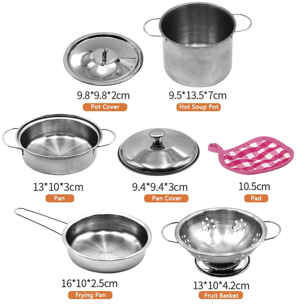 12 PCS Kitchen Set Pretend Play with Storage Bag Simulated Kitchen Toy Stainless Steel Soup Pot Pan Shovel Spoon Children Chef Role Playset Cooking Set Educational Gift for Kids Girls Boys