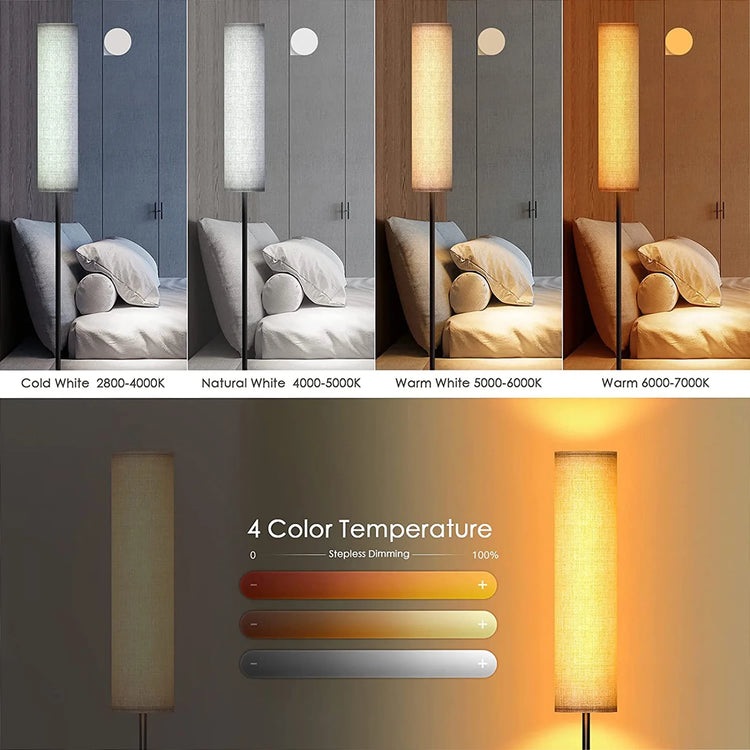 Floor Lamp,4 Color Temperature Modern LED for Living Room/Bedroom/Office,3000k-7000k Elegant Tall Lamps with Linen Shade