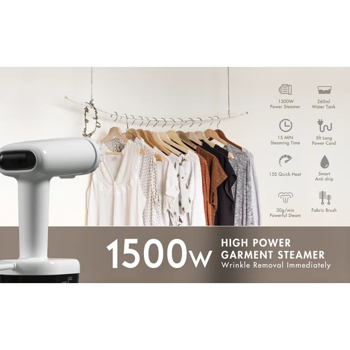 Handheld Steamer for Clothes and Clothes Steamer 1500W - Strong Power Garment Steamer with 260ml Tank,15s Fast Heat-up Portable Steamer Iron,Fabric Wrinkle Remover Clothing Iron with Brush