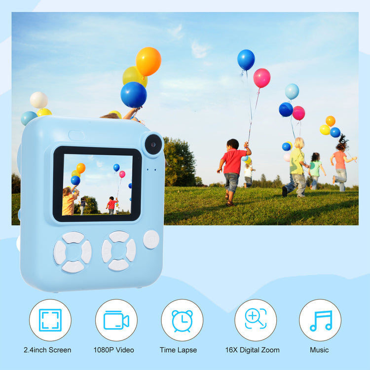 Kisdream Kids Camera Instant Print 2.4 Inch Screen Camera 1080P Video Camera for Kids with 32GB Memory Card and 5 Rolls Paper