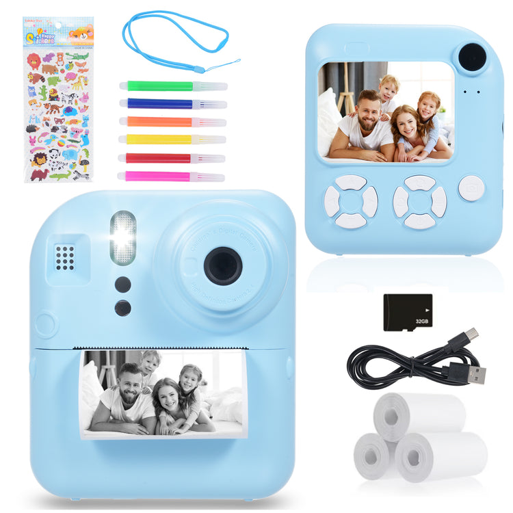 Kisdream Kids Camera Instant Print 2.4 Inch Screen Camera 1080P Video Camera for Kids with 32GB Memory Card and 5 Rolls Paper