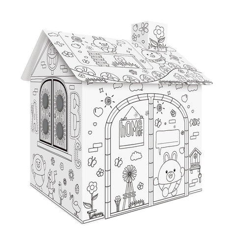 Kisdream DIY Large Cardboard Coloring Creative Crafts Play House Project Assemble and Paint Educational Toys 2.2 Feet Tall For Kids Age 2-8
