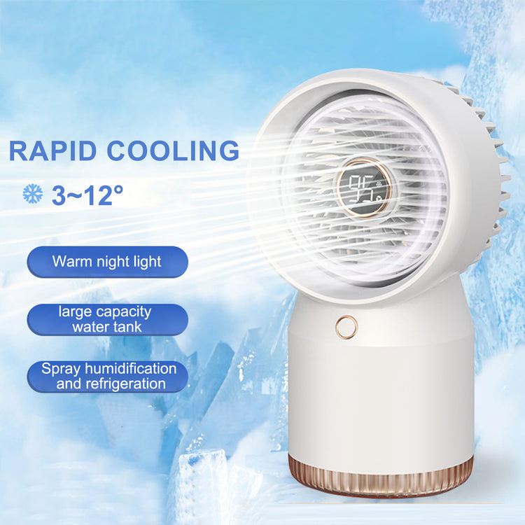 Small Air Conditioner, Home Office Desktop Cold Fan, Portable Humidifier, Evaporative Air Cooler, USB Cooling Fan with Night Light, 4 Speeds, Type-C Plug and Play