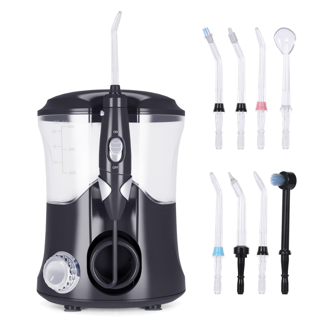 Water Flosser, Water Picks for Teeth Cleaning with 10 Pressures & 8 Tips for Family Use, 600ml Powerful Teeth Cleaner Oral Irrigator for Teeth/Braces Cleaning and Flossing Black