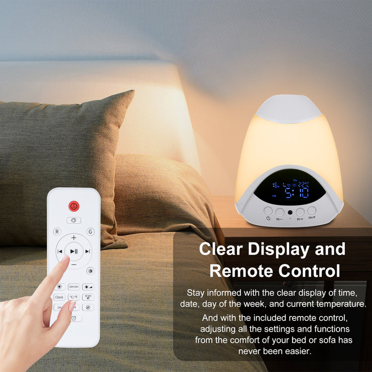 Star Projector, RGB Ambient Light, Dual Alarm Clock with Snooze, White Noise Machine with 16 Soothing Sounds, Bedroom Night Light, BT Speaker, Timer, Temperature Monitor Display, with Remote Control
