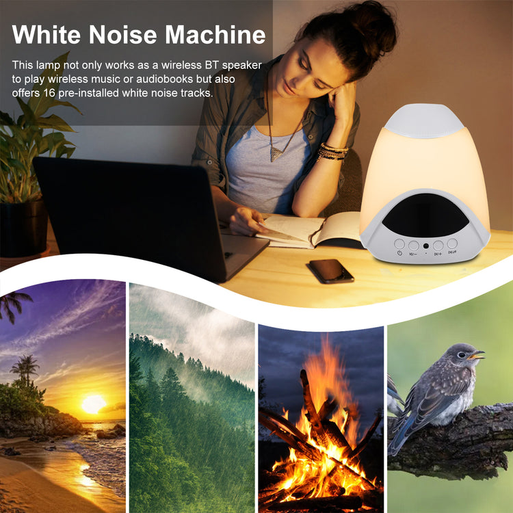 Star Projector, RGB Ambient Light, Dual Alarm Clock with Snooze, White Noise Machine with 16 Soothing Sounds, Bedroom Night Light, BT Speaker, Timer, Temperature Monitor Display, with Remote Control