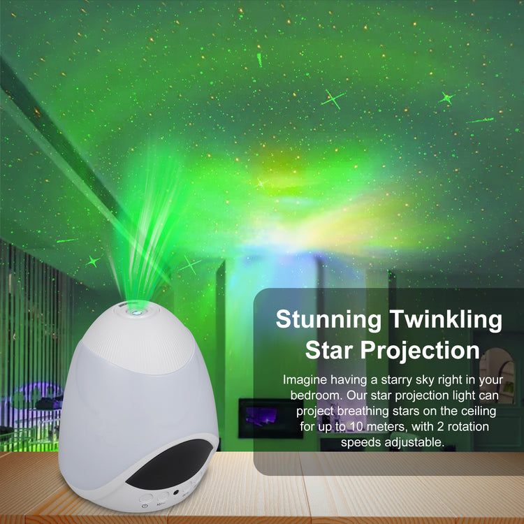 Star Projector, RGB Ambient Light, Dual Alarm Clock with Snooze, White Noise Machine with 16 Soothing Sounds, Bedroom Night Light, BT Speaker, Timer, Temperature Monitor Display, with Remote Control