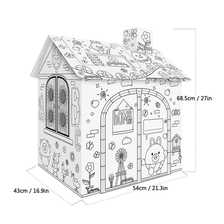 Kisdream DIY Large Cardboard Coloring Creative Crafts Play House Project Assemble and Paint Educational Toys 2.2 Feet Tall For Kids Age 2-8